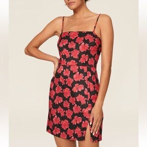 The East Order Marcie Floral Jacquard Square Neck Mini Dress Red Black Sz XS